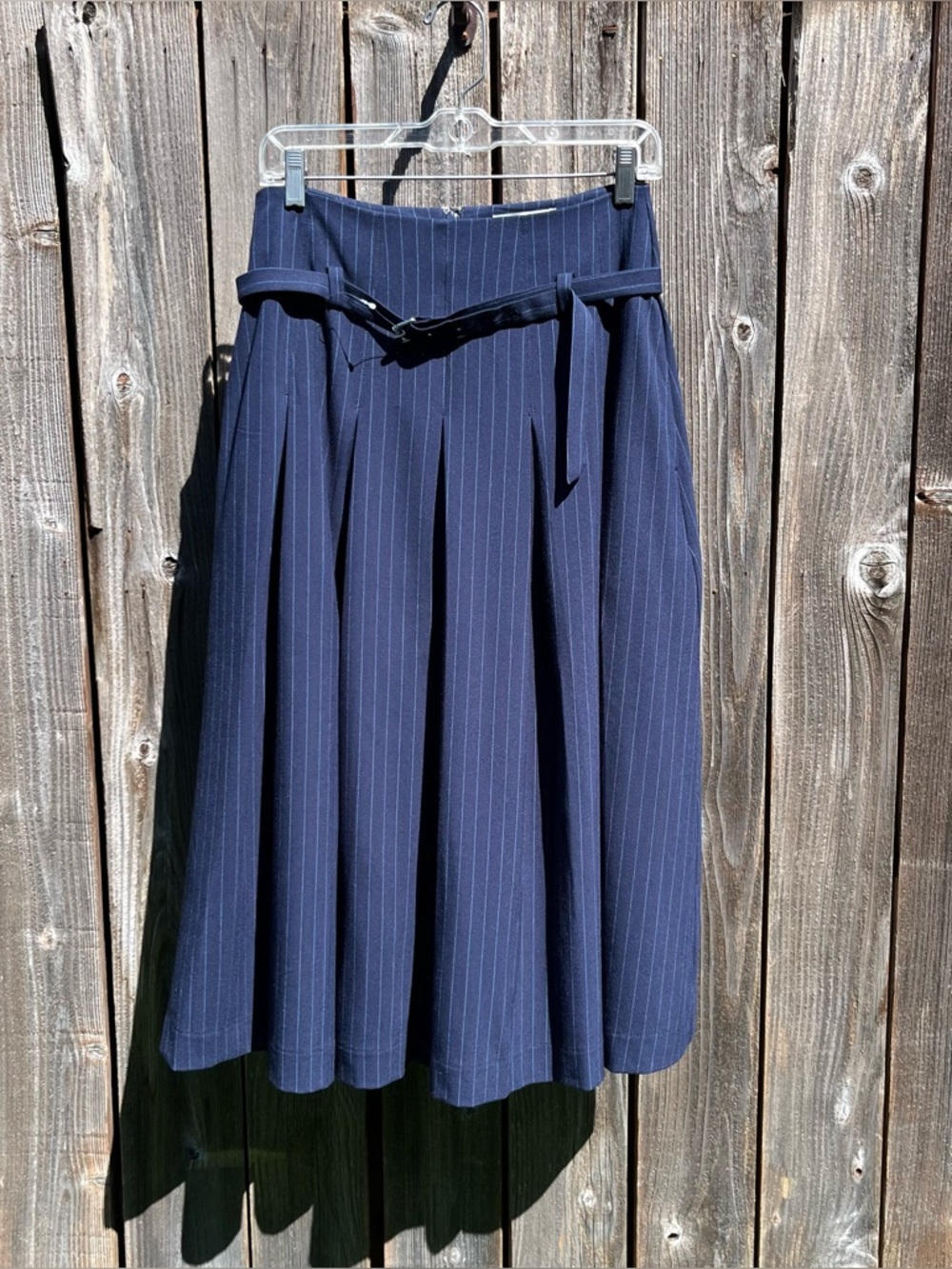 Free Assembly Navy Pinstripe Midi Skirt with Belt size 2